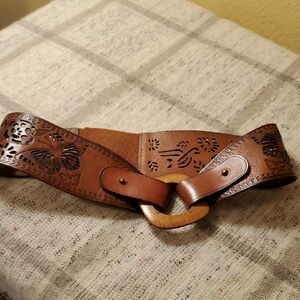 Boho Brown Leather Belt with Butterfly Design Sz Sm